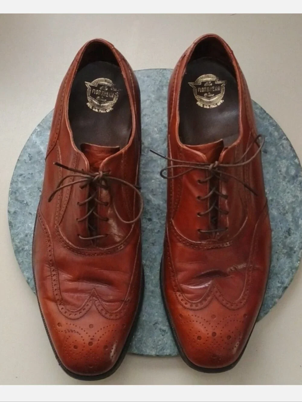 Florsheim Brown Leather Men's Wingtip Oxfords 10.5 D Cognac